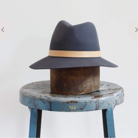Janessa Leone’ Wool Navy Fedora with Tan Band - Picture 1 of 8